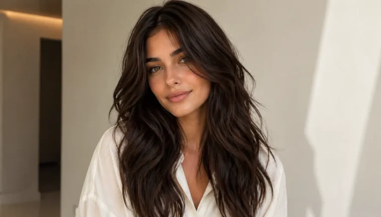 A realistic portrait of waves, wearing a light-colored shirt in a softly lit indoor setting with a clean,