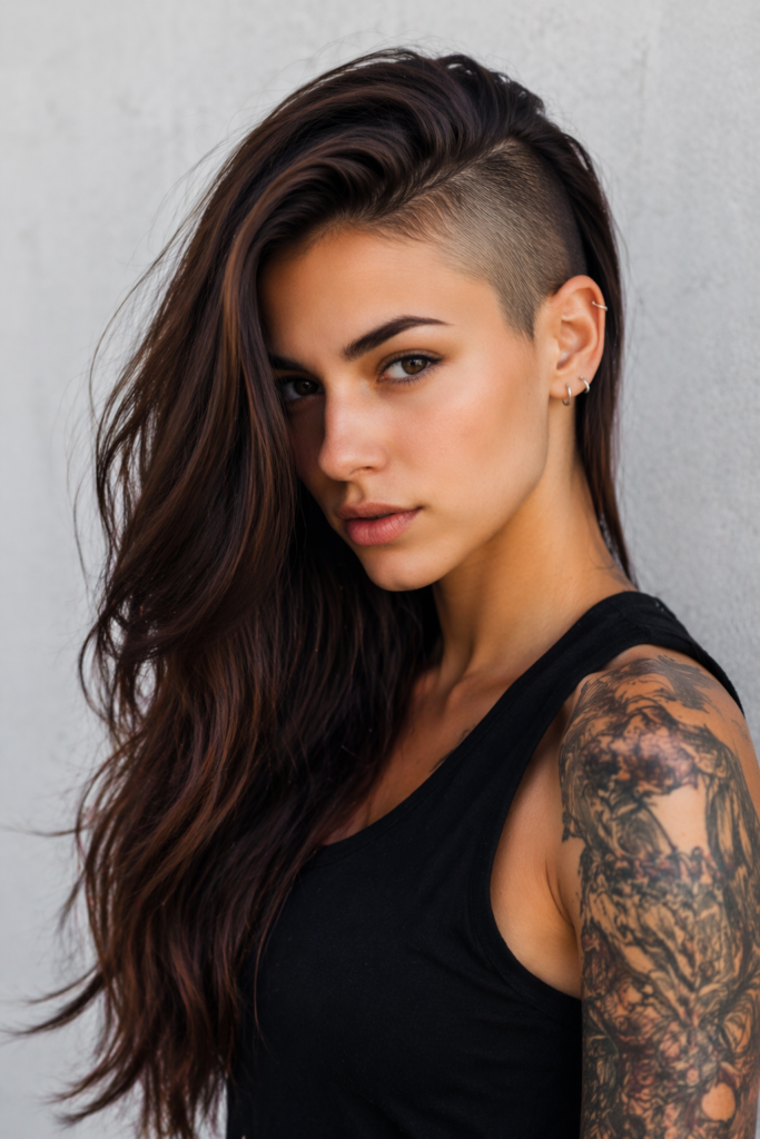 long hairs on one side with undercut 