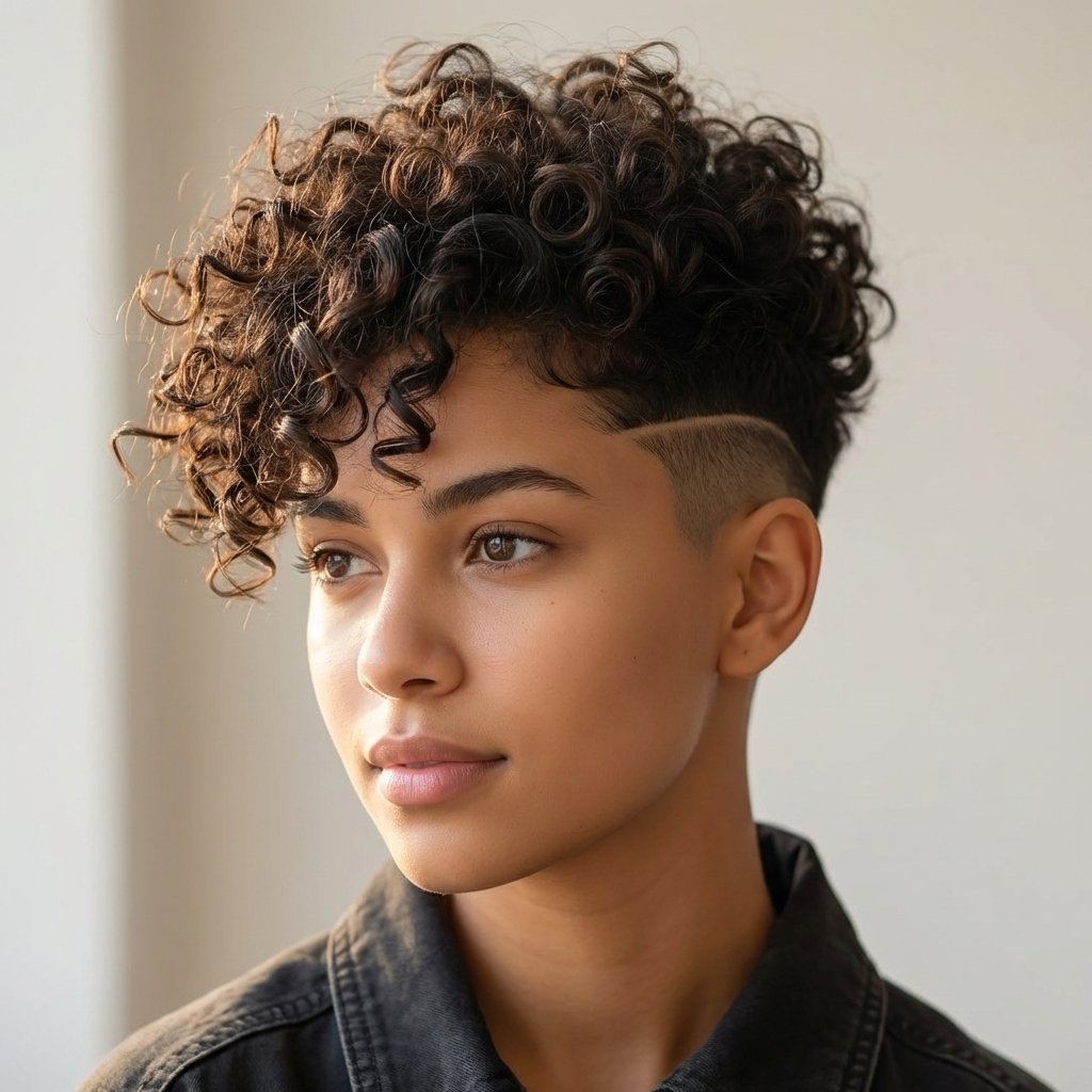 girl of Curly Undercut hairs