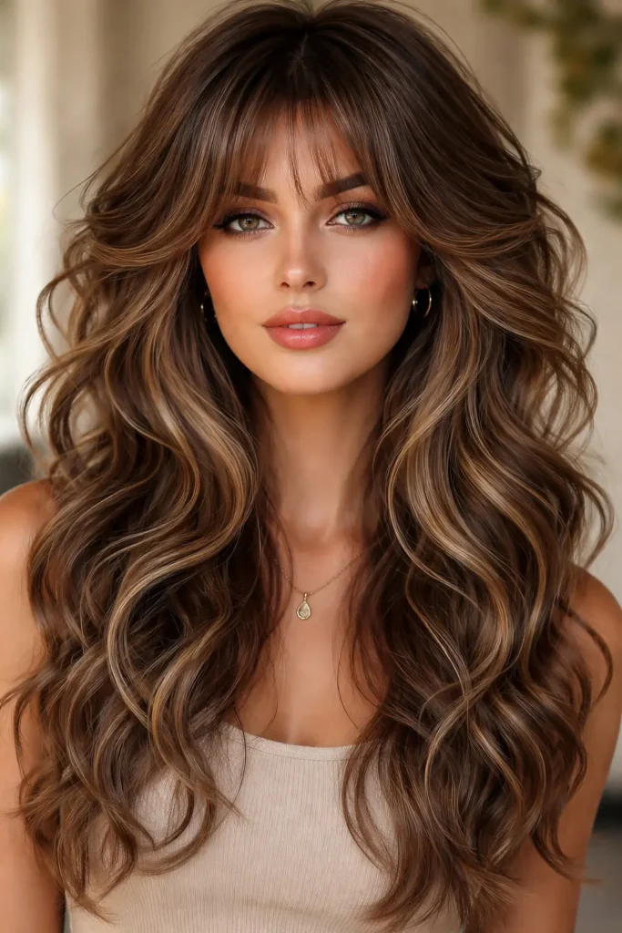 Wavy octopus haircut with a voluminous layered crown and soft flowing waves, featuring textured tentacle layers; modern trendy hairstyle with natural lighting and realistic hair texture.