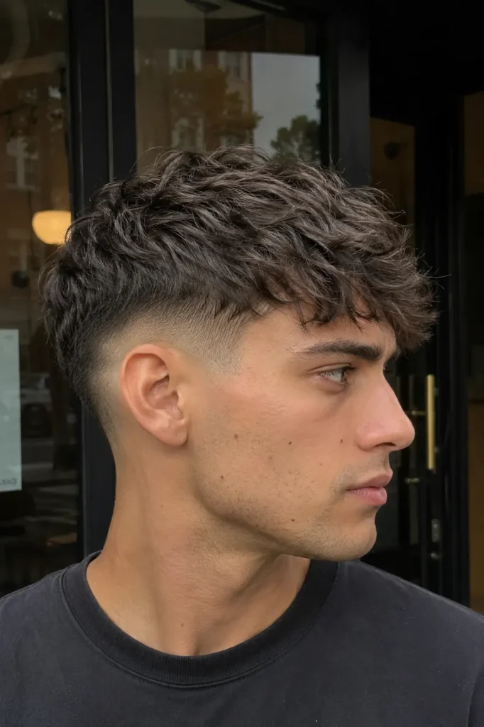 a young man with a disconnected undercut and textured top haircut, featuring natural facial features,