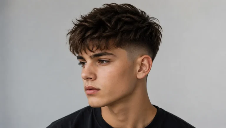 Teen boy with a trendy textured crop haircut and low fade, featuring tousled layers on top for natural volume and movement.