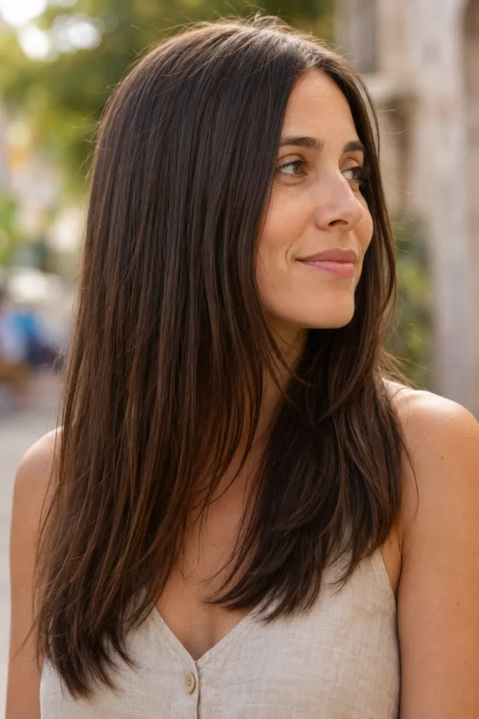 Effortless straight hairstyle with natural movement and softly separated ends
