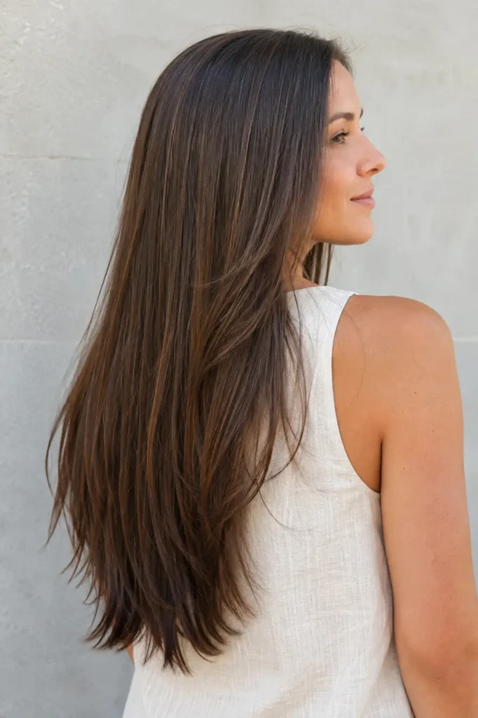 Long straight hairstyle with subtle layers and smooth ends