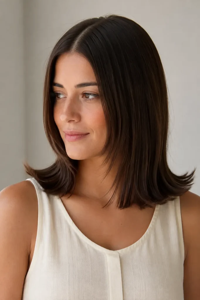  Shoulder-length straight hair with subtle flipped ends