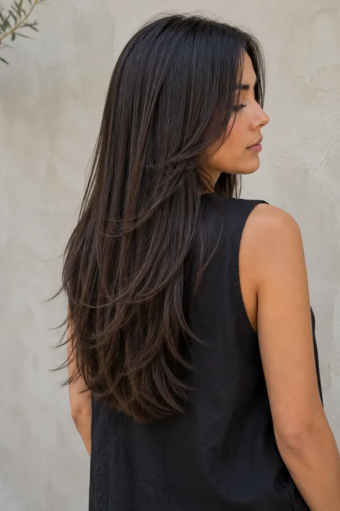  Long straight hair with subtle layers and natural movement