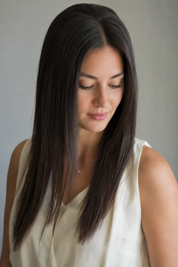Long straight hairstyle with natural volume at the roots