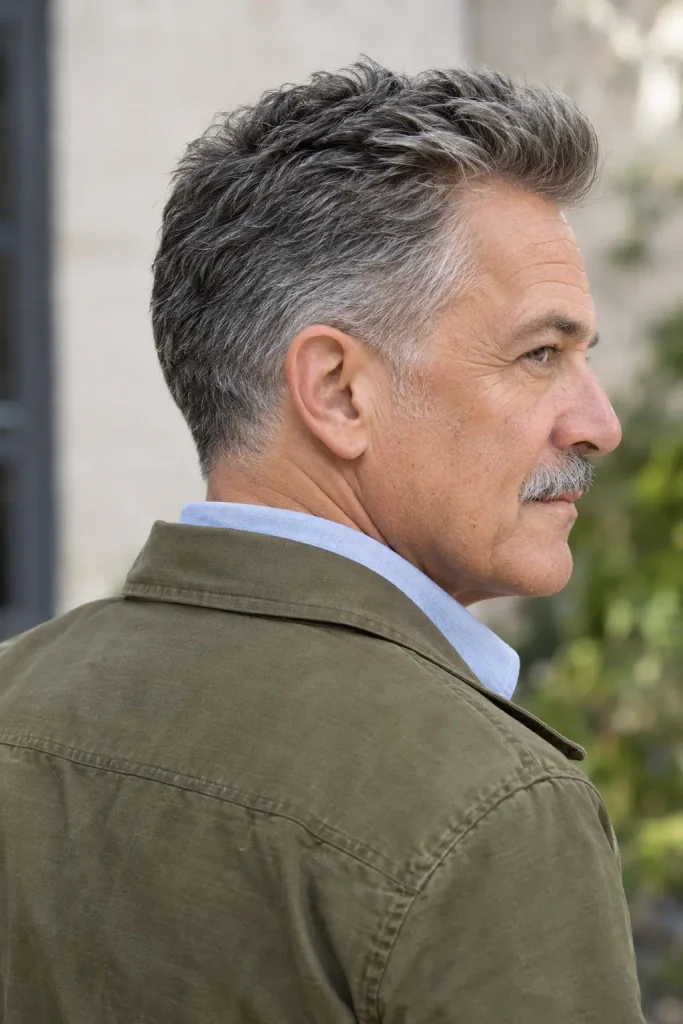 Classic tapered brushed-top hairstyle in Hairstyles for Men Over 60.