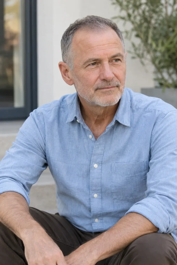 Low-volume receding-hairline style from Hairstyles for Men Over 60.