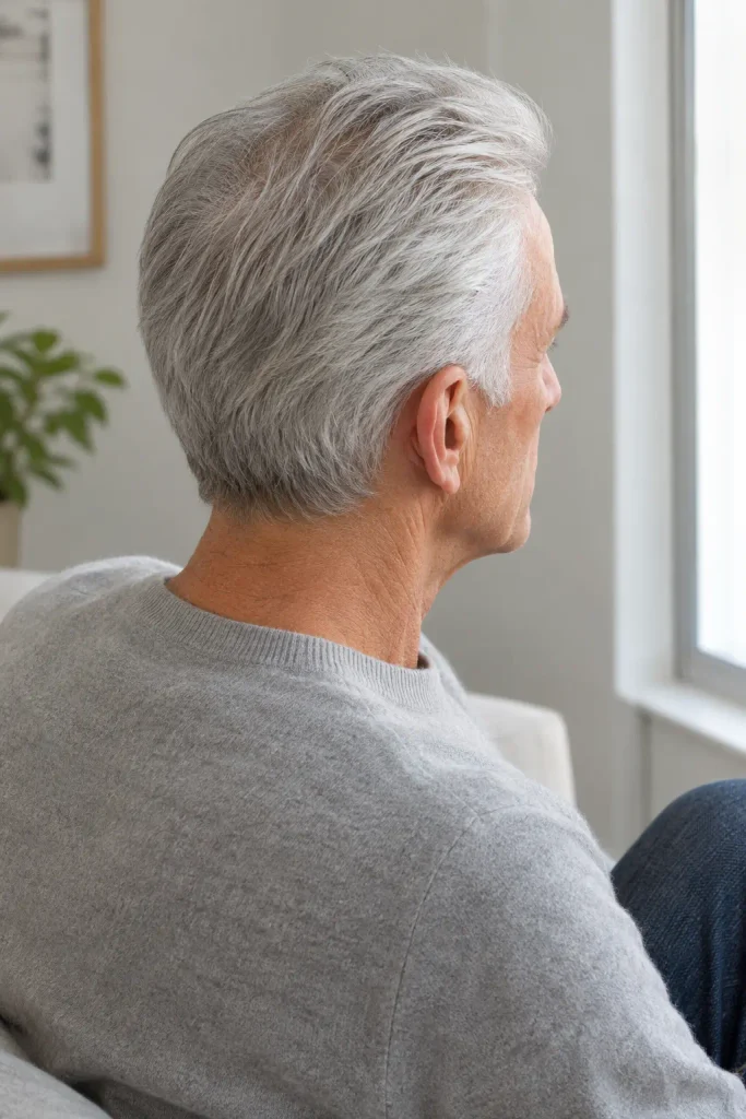Natural silver comb-through among polished Hairstyles for Men Over 60.