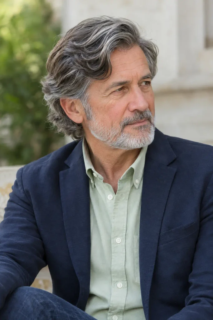 Side-parted medium wave among sophisticated Hairstyles for Men Over 60.