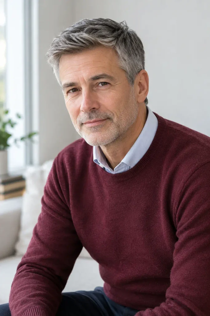 Soft Ivy League haircut featured among Hairstyles for Men Over 60.