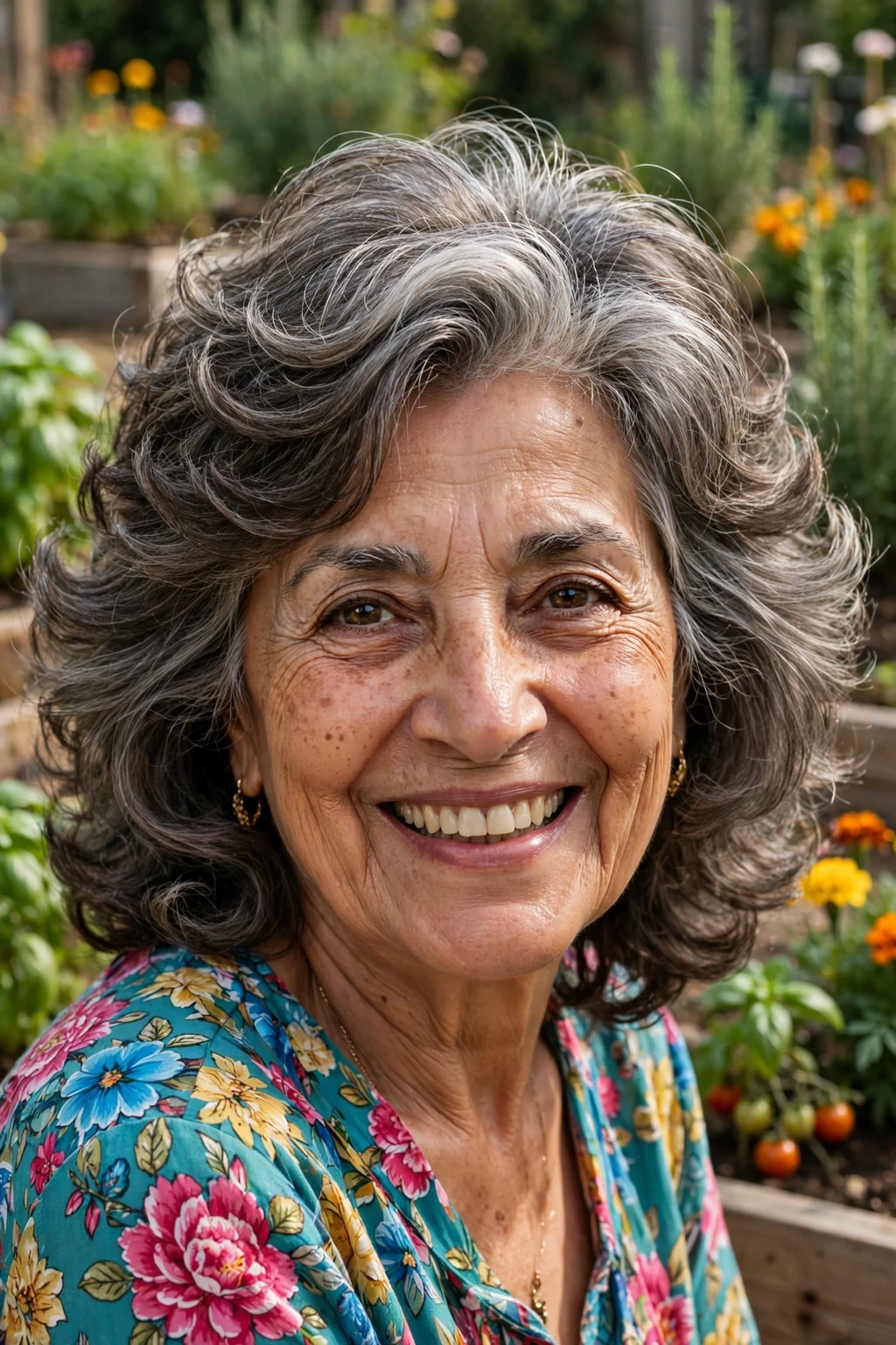 Beautiful older woman with bouncy layers, lively bouncy layers, energetic light.