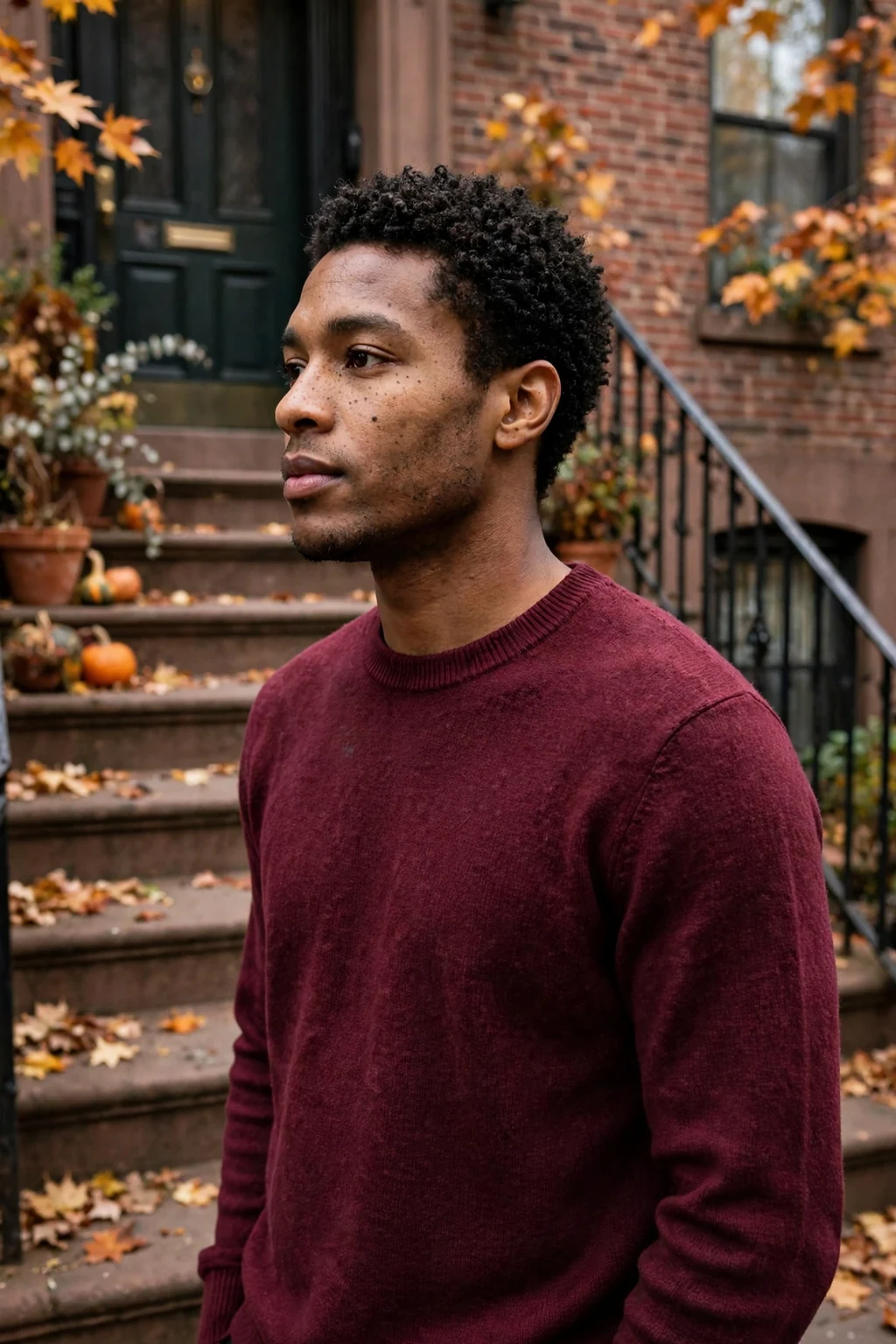 A young man with a classic curly crop, showing short defined curls on top with neatly tapered sides.