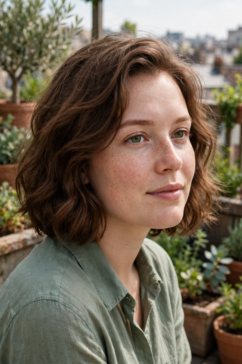 Young woman with a classic wavy bob haircut and soft natural waves.