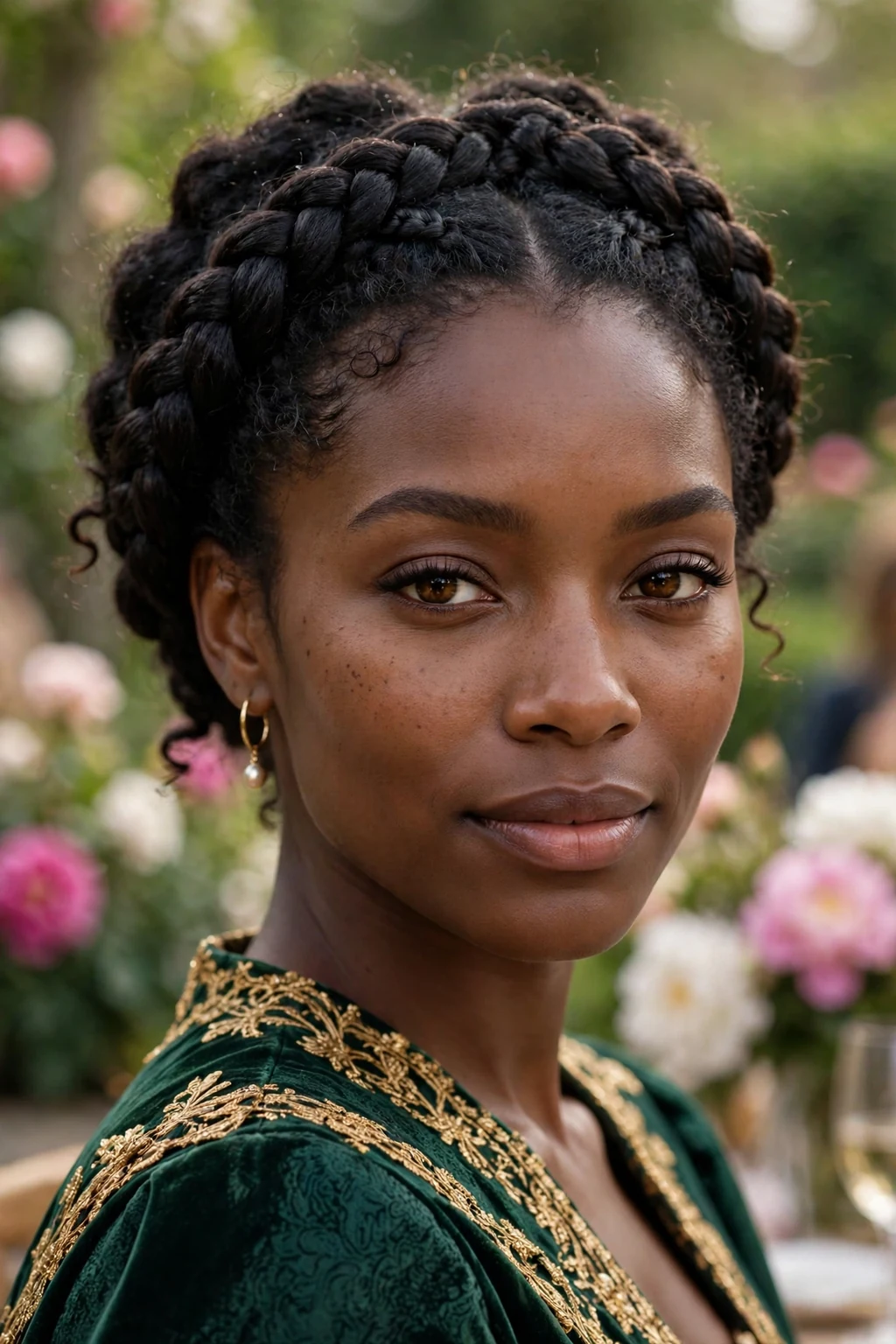 Beautiful woman with double dutch crown, regal double dutch crown, majestic light.