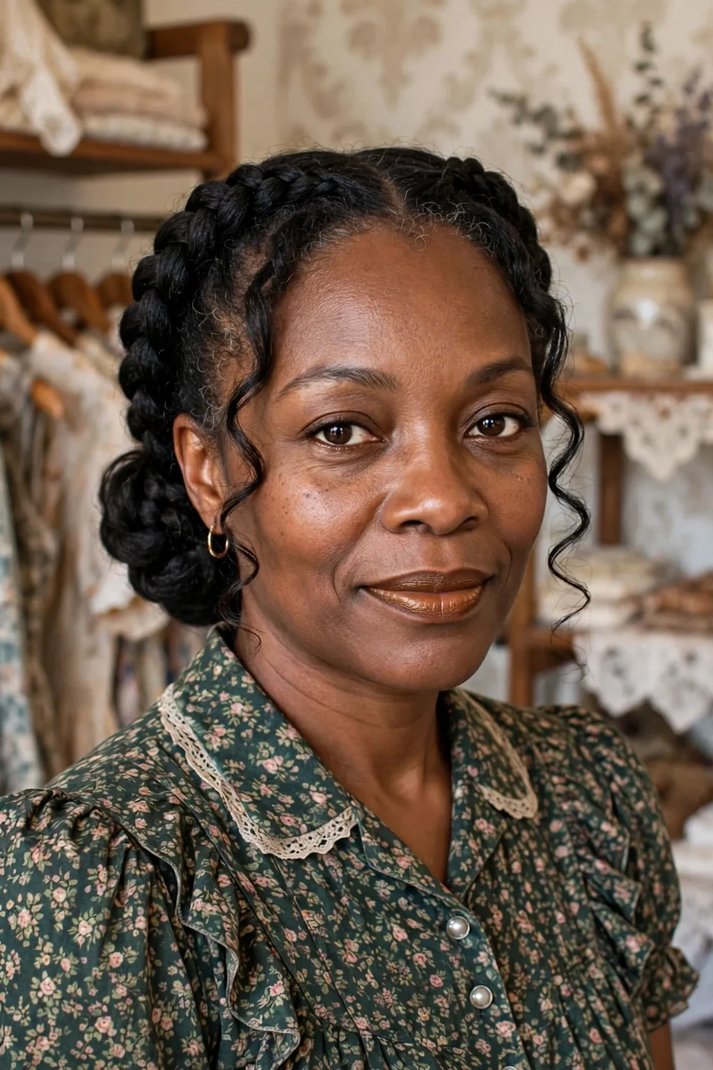 Beautiful woman with double dutch gibson tuck, vintage double dutch tuck, retro light.