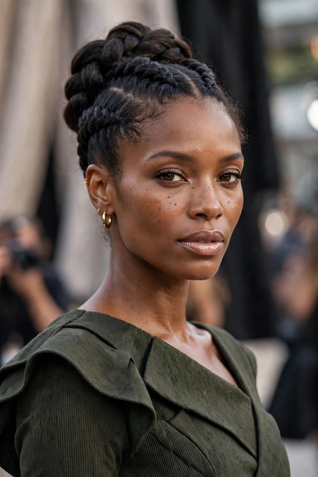 Beautiful woman with double dutch modern updo, contemporary double dutch modern, fresh light.