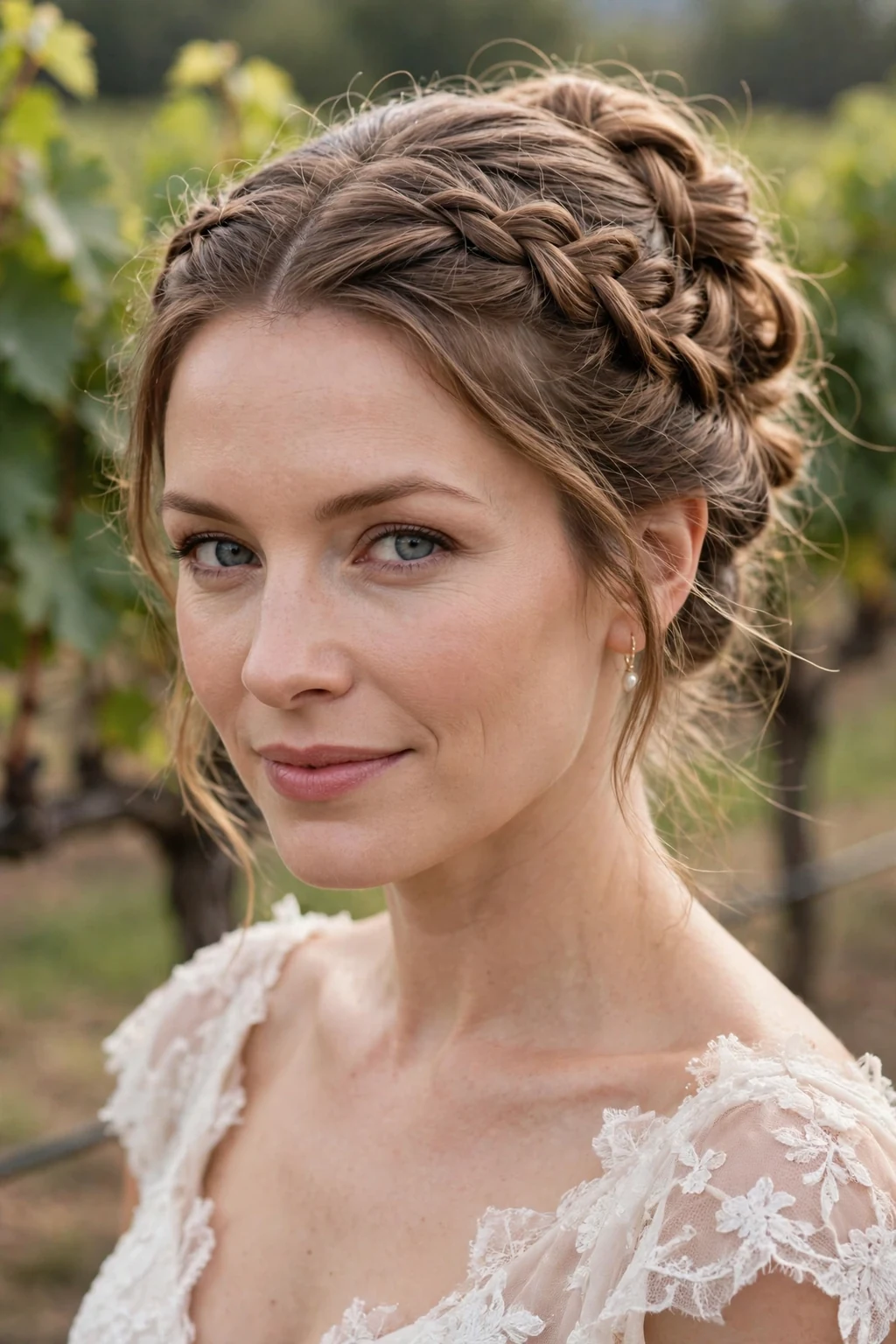 Beautiful woman with double dutch romantic updo, soft double dutch romance, dreamy light.