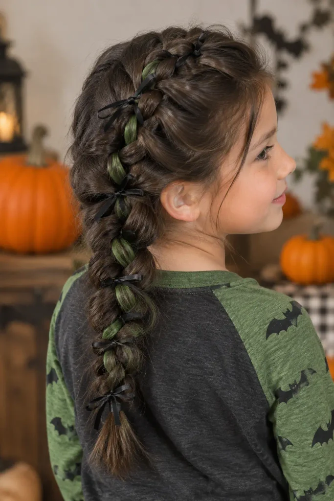  Frankenstein stitch braid Halloween hairstyle for kids