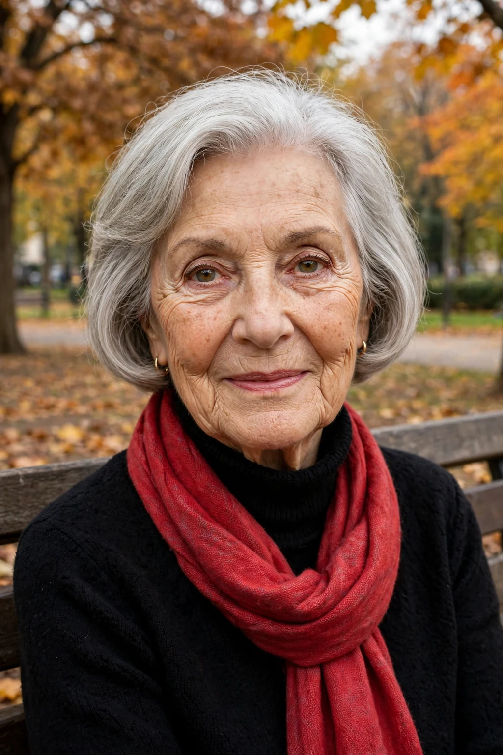 Mature woman with a french bob short haircut for fine hair, styled with soft volume.