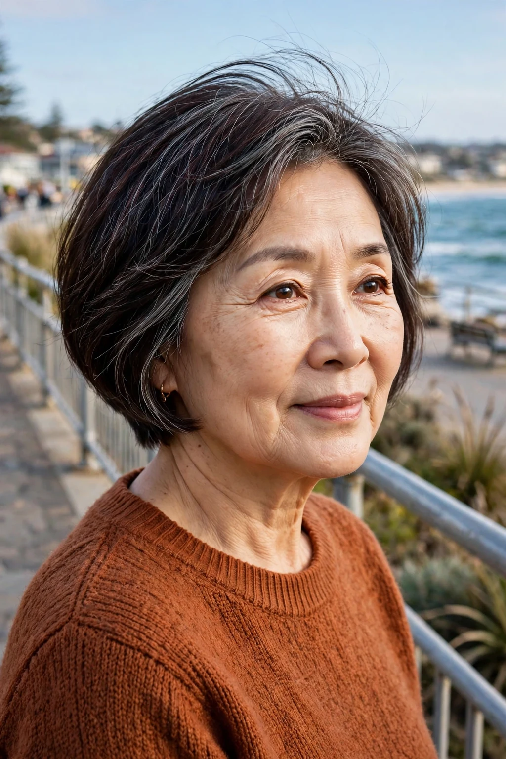 Mature woman with a graduated bob short haircut for fine hair, styled with soft volume.