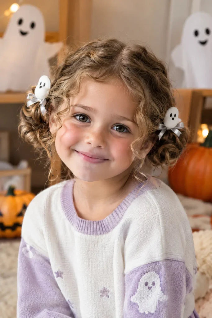  Cute ghost pigtail buns Halloween hairstyle for kids