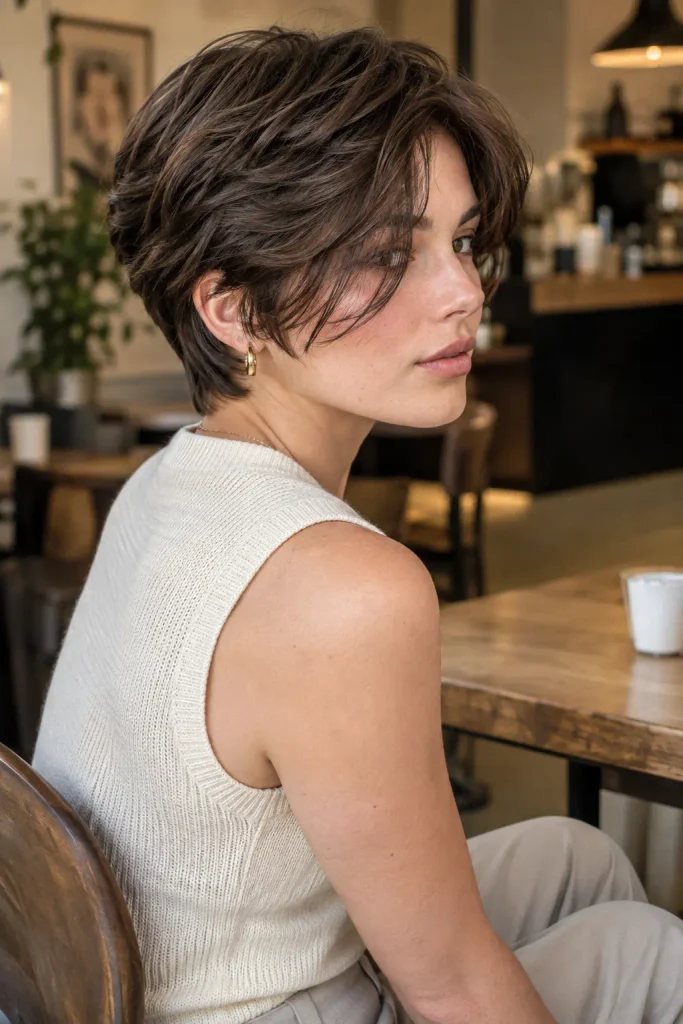 Feminine Pixie Haircuts with long face-framing layers around the cheekbones