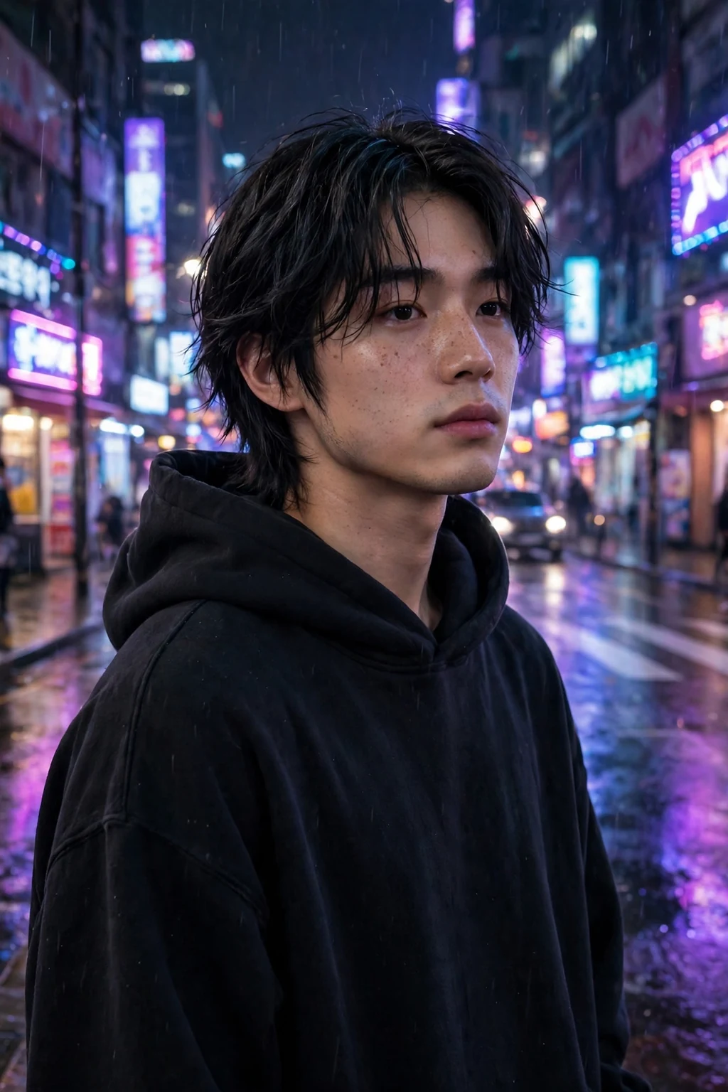 Man with a medium-length eboy haircut, centre-parted textured medium hair with curtain fringe.