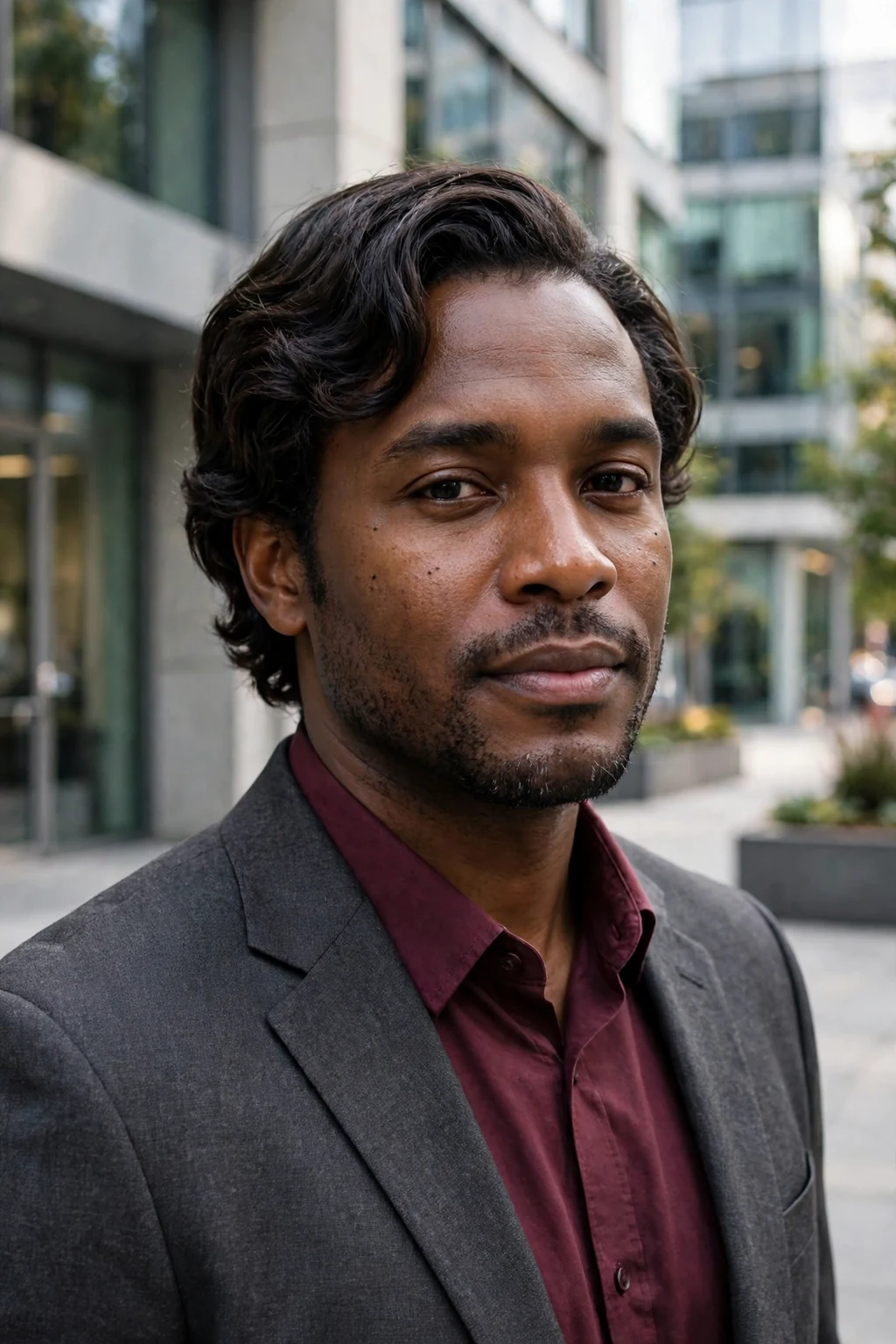 Man with a medium-length side part haircut, neat side part with combed medium hair.