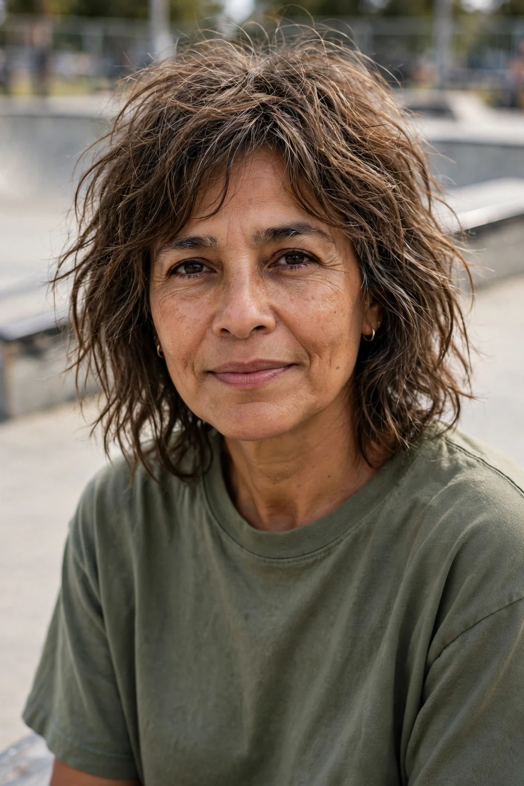 Beautiful woman over 50 with messy shag, effortlessly messy shag, relaxed light.