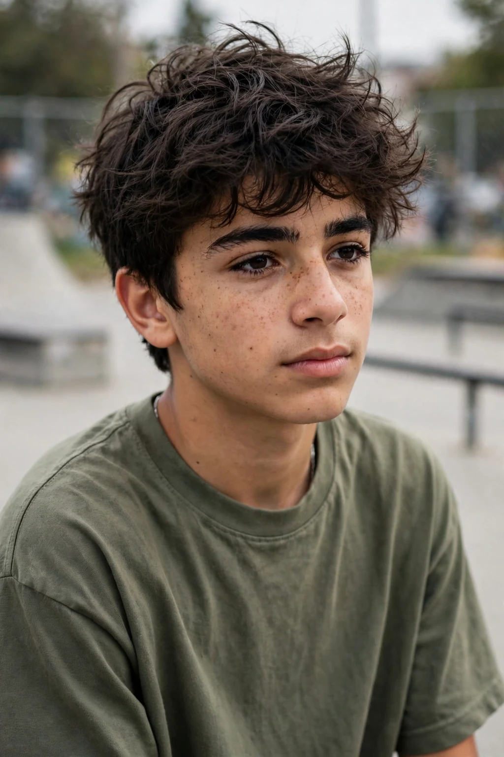 Handsome teen boy with messy teen cut, effortlessly messy teen cut, relaxed light.