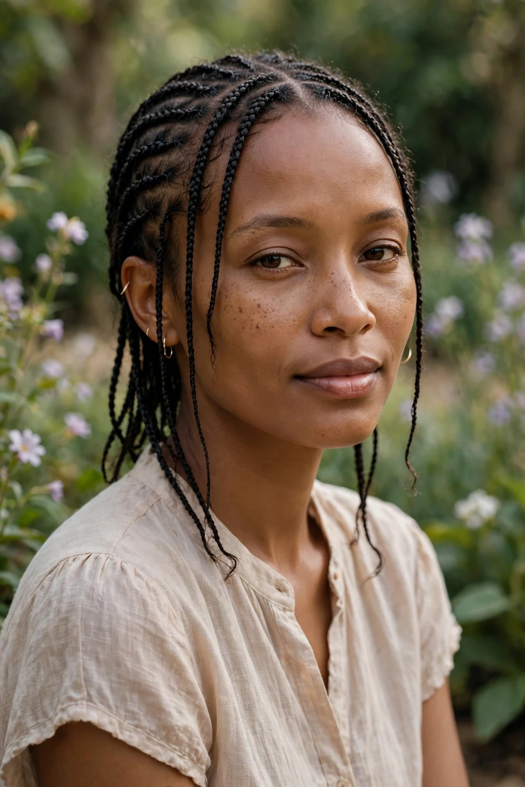 Beautiful woman with micro braids, delicate micro braids, intricate light.
