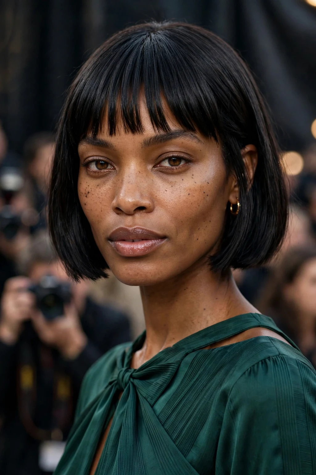 Beautiful woman with modern bob bangs, contemporary modern bob bangs, fresh light.
