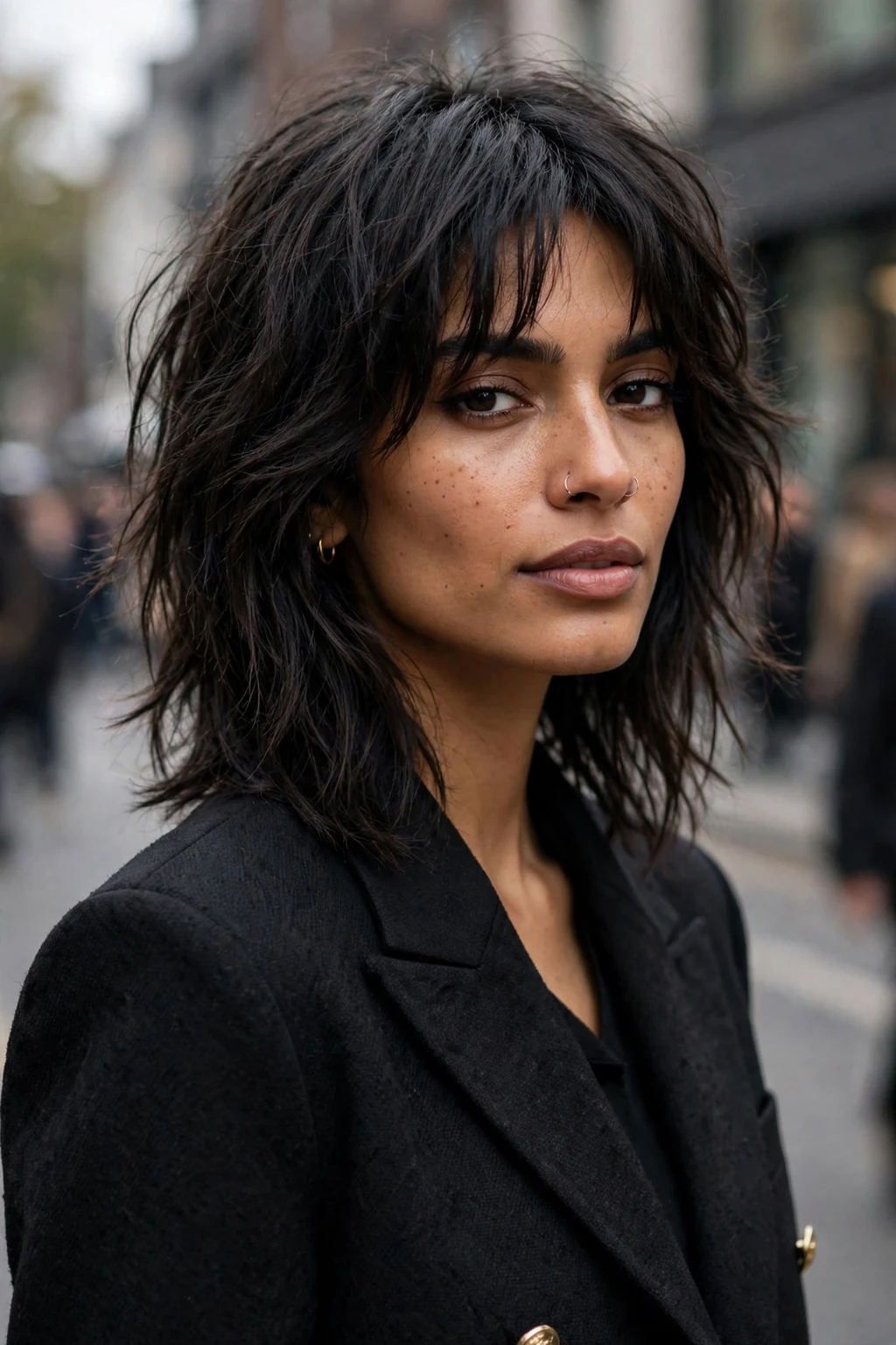 Beautiful woman with modern long shag, contemporary long shag, fresh light.