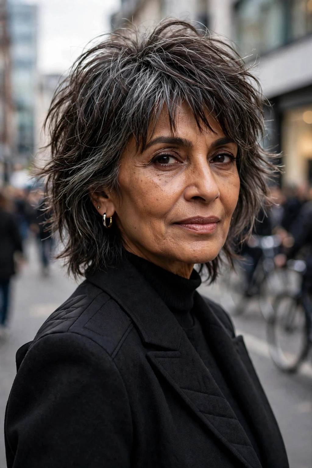 Beautiful woman over 60 with modern shag, contemporary shag, fresh light.