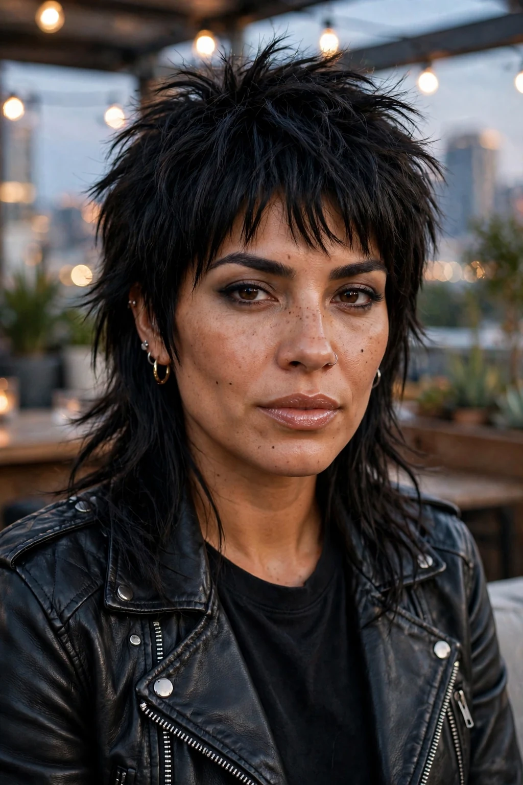 Beautiful woman with mullet wolf cut, modern mullet wolf, edgy light.