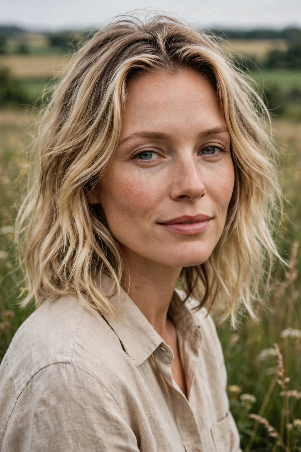Beautiful woman with natural root blonde, blonde with natural roots, authentic light.