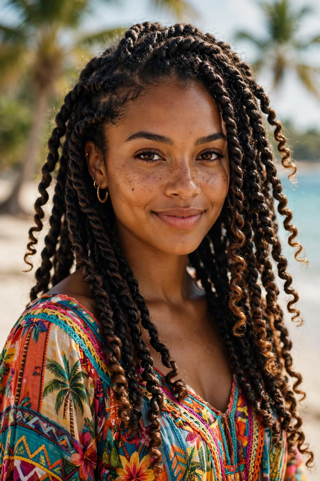 Beautiful woman with passion twists, boho passion twists, free-spirited light.