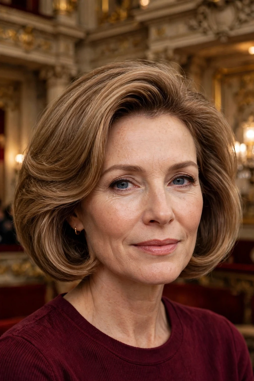 Beautiful woman with polished bob with volume, voluminous polished bob, rich light.