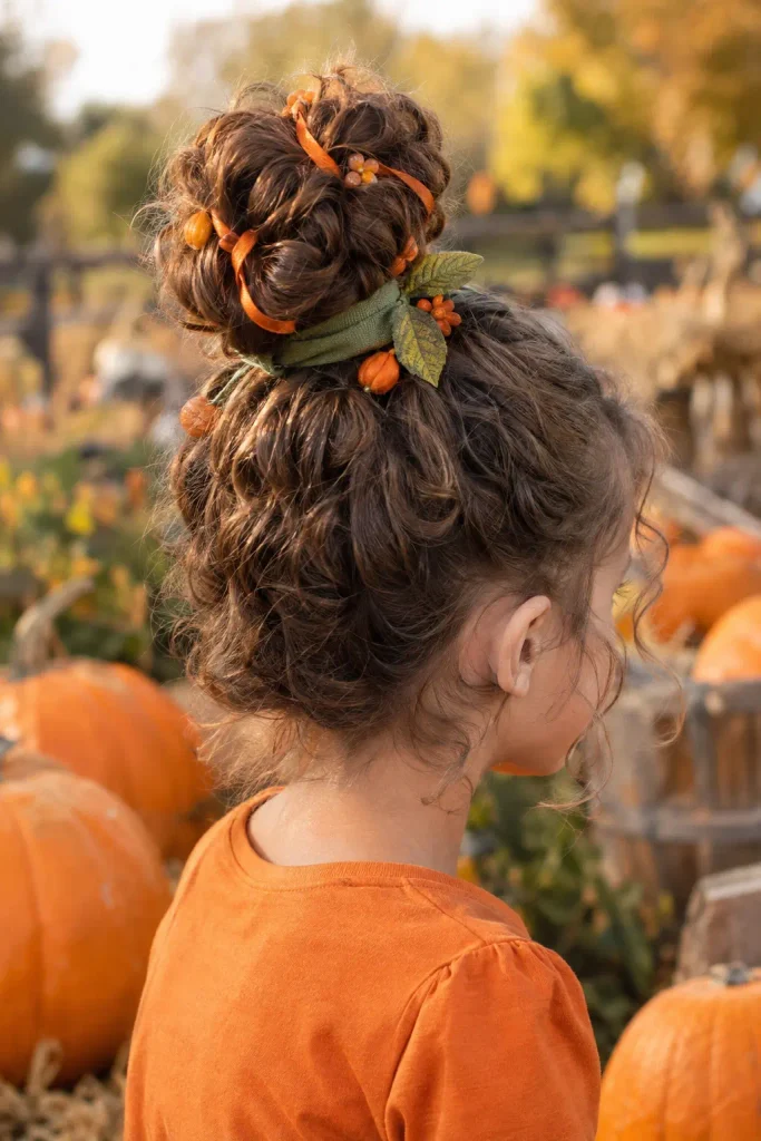 Pumpkin bun Halloween hairstyle for kids