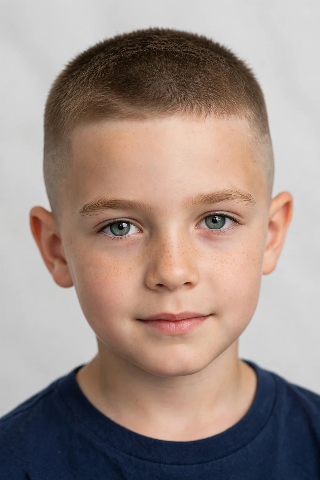 Young boy with short high and tight cut, military neat style, crisp light.