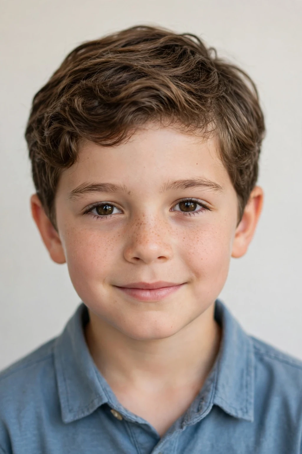 Young boy with short wavy cut, soft natural waves, relaxed light.