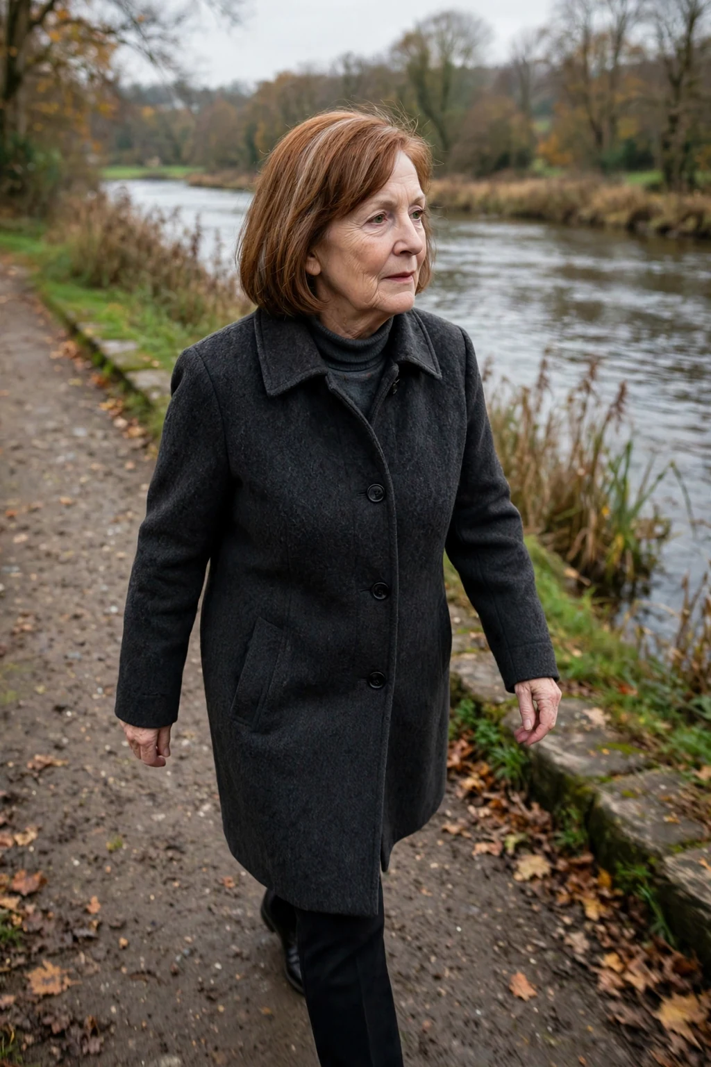 Mature woman over 50 with a side-parted chin bob haircut for fine thin hair, styled and full of volume.