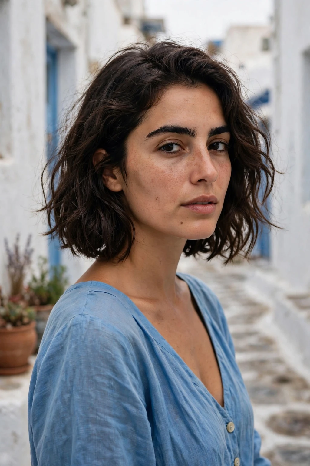 Young woman with a soft wavy graduated bob stacked at the back.