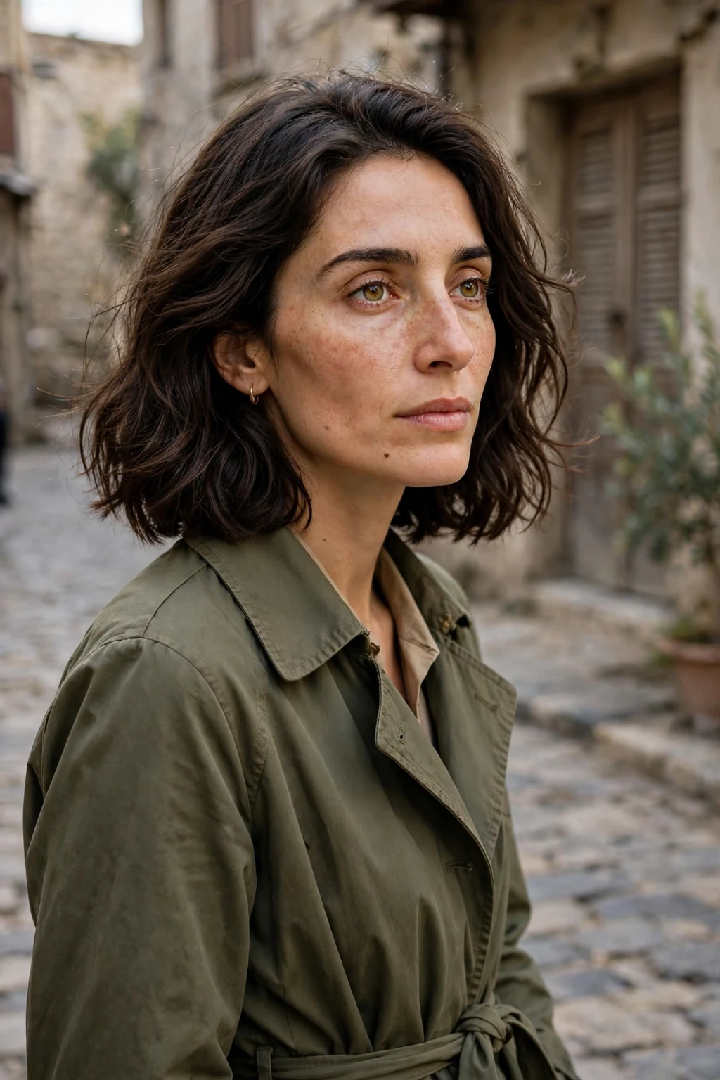 Young woman with a soft wavy shoulder-length cut and gentle waves.
