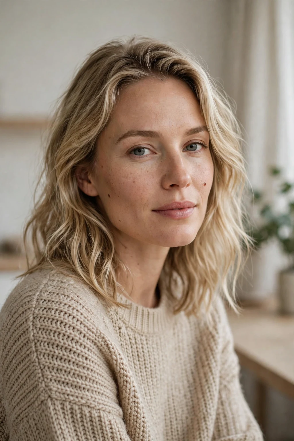 Beautiful woman with subtle invisible layers, natural subtle layers, natural light.