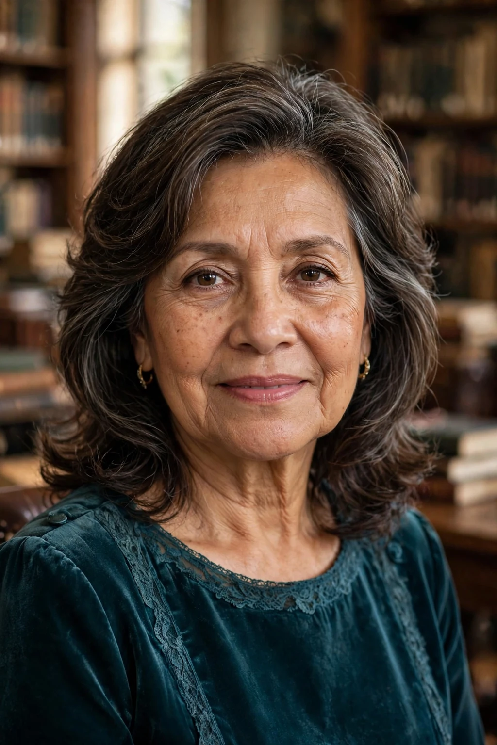 Beautiful older woman with subtle layers, understated subtle layers, refined light.