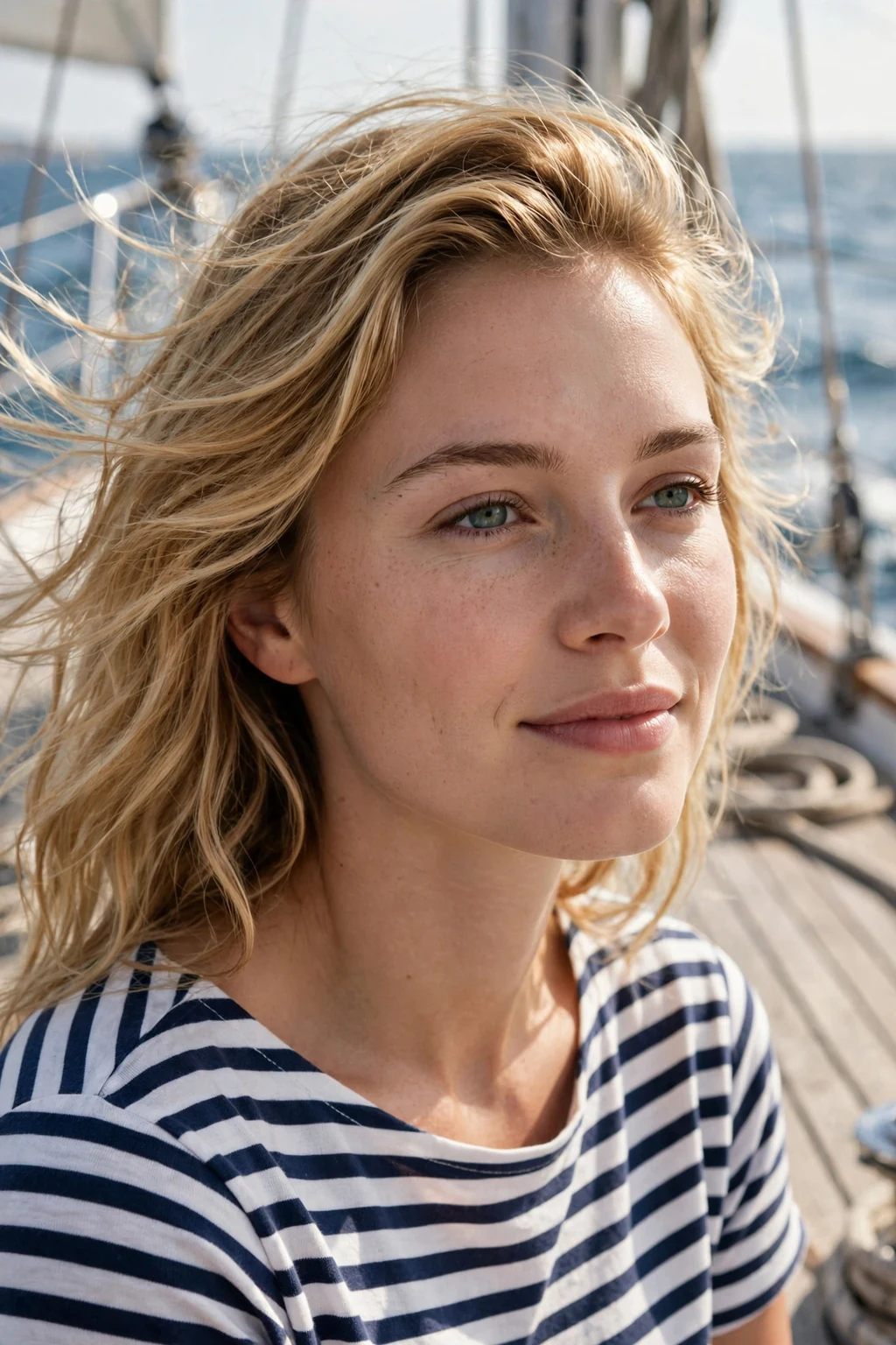 Beautiful woman with sun-warmed blonde hair color, natural sun-lightened golden tones, fresh light.