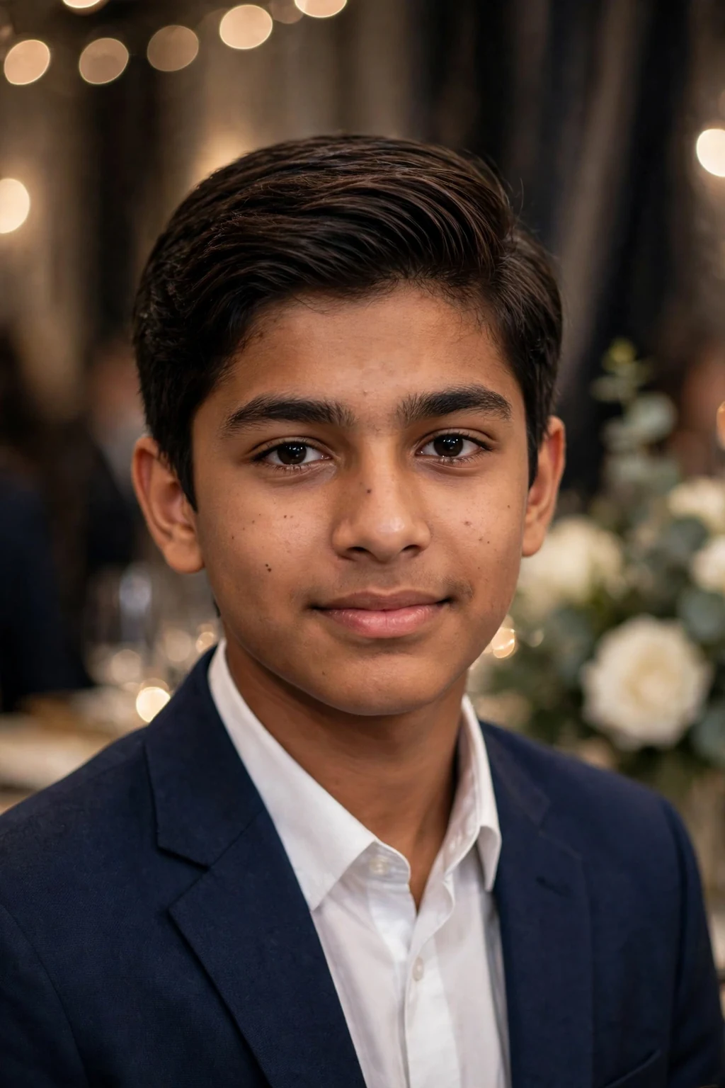 Handsome teen boy with comb over, neat teen comb over, polished light.